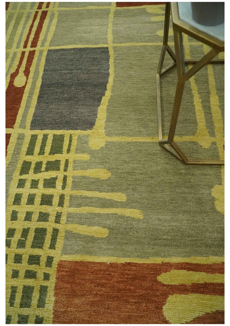 Olive, Brown and Gray Modern Geometrical Stripes Design Hand loom 5x8 wool Area Rug