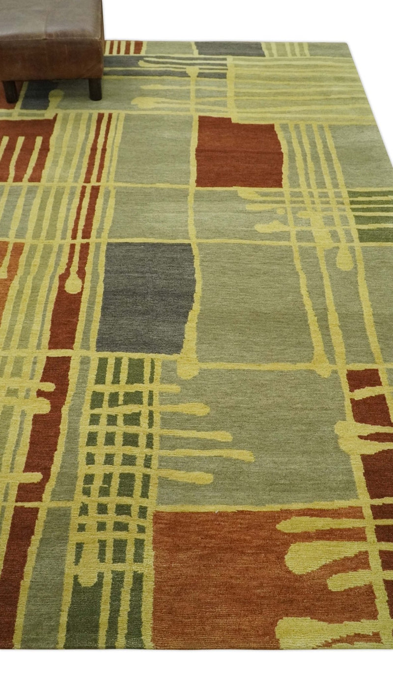 Olive, Brown and Gray Modern Geometrical Stripes Design Hand loom 5x8 wool Area Rug