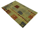 Olive, Brown and Gray Modern Geometrical Stripes Design Hand loom 5x8 wool Area Rug