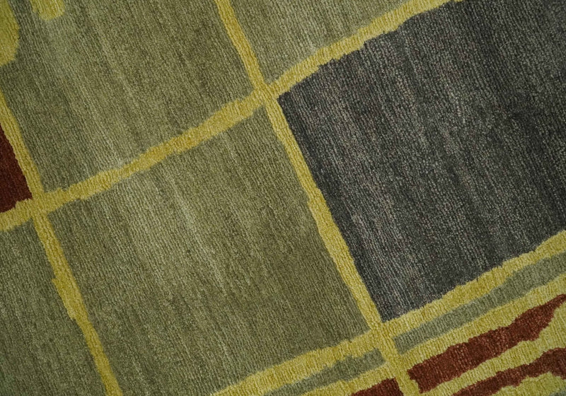 Olive, Brown and Gray Modern Geometrical Stripes Design Hand loom 5x8 wool Area Rug
