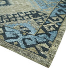 Olive, Charcoal and Blue Hand Knotted Traditional Mamluk Design 5x8 wool area Rug