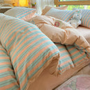 GobekUsa Cotton Striped Bedding Set Yarn Dyed Washed Duvet Cover Single Bedclothes