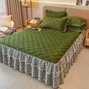 GobekUsa Cotton Lace Ruffles Quilted Bed Skirt Set with Pillowcases
