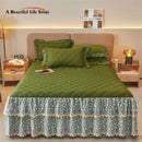 GobekUsa Cotton Lace Ruffles Quilted Bed Skirt Set with Pillowcases