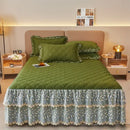 GobekUsa Cotton Lace Ruffles Quilted Bed Skirt Set with Pillowcases
