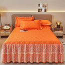 GobekUsa Cotton Lace Ruffles Quilted Bed Skirt Set with Pillowcases