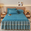 GobekUsa Cotton Lace Ruffles Quilted Bed Skirt Set with Pillowcases