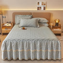 GobekUsa Cotton Lace Ruffles Quilted Bed Skirt Set with Pillowcases