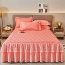 GobekUsa Cotton Lace Ruffles Quilted Bed Skirt Set with Pillowcases