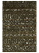 Olive, Ivory and Brown Hand Knotted Traditional Ikat Design 6x9 wool and Viscose area Rug
