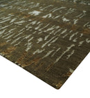 Olive, Ivory and Brown Hand Knotted Traditional Ikat Design 6x9 wool and Viscose area Rug