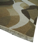 Olive, Ivory and Charcoal 6x9 Modern Abstract Hand Woven Soumak Dhurrie Wool Area Rug by The Rug Decor