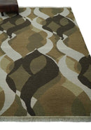 Olive, Ivory and Charcoal 6x9 Modern Abstract Hand Woven Soumak Dhurrie Wool Area Rug by The Rug Decor