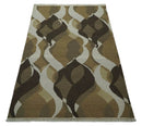Olive, Ivory and Charcoal 6x9 Modern Abstract Hand Woven Soumak Dhurrie Wool Area Rug by The Rug Decor