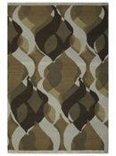 Olive, Ivory and Charcoal 6x9 Modern Abstract Hand Woven Soumak Dhurrie Wool Area Rug by The Rug Decor