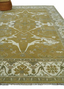Olive, Ivory and Gray Hand knotted Oushak Custom Made Wool Rug