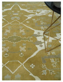 Olive, Ivory and Gray Hand knotted Oushak Custom Made Wool Rug