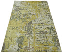 Olive, Ivory and Gray Modern abstract Hand Knotted 5x8 wool Area Rug