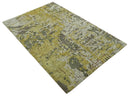 Olive, Ivory and Gray Modern abstract Hand Knotted 5x8 wool Area Rug