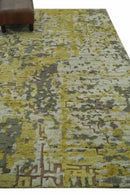 Olive, Ivory and Gray Modern abstract Hand Knotted 5x8 wool Area Rug