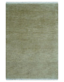 Olive Modern Solid Design Hand Knotted Wool Rug