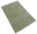 Olive Modern Solid Design Hand Knotted Wool Rug