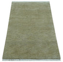 Olive Modern Solid Design Hand Knotted Wool Rug