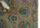 Olive, Teal, Brown and Pink Traditional Ikat Design Hand knotted 8x10 wool Area Rug by The Rug Decor
