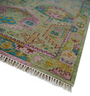 Olive, Teal, Brown and Pink Traditional Ikat Design Hand knotted 8x10 wool Area Rug by The Rug Decor