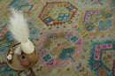 Olive, Teal, Brown and Pink Traditional Ikat Design Hand knotted 8x10 wool Area Rug by The Rug Decor