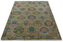 Olive, Teal, Brown and Pink Traditional Ikat Design Hand knotted 8x10 wool Area Rug by The Rug Decor