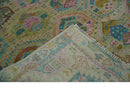 Olive, Teal, Brown and Pink Traditional Ikat Design Hand knotted 8x10 wool Area Rug by The Rug Decor