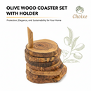 Olive Wood Coaster Set with Holder -7 Pcs by Choixe