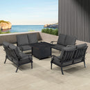 Black Aluminum Fire Table Set with Four Deep Seating Loveseats