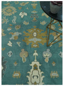 Ollie Custom Made Teal, Ivory and Olive Hand Knotted Oushak Wool Rug