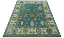 Ollie Custom Made Teal, Ivory and Olive Hand Knotted Oushak Wool Rug