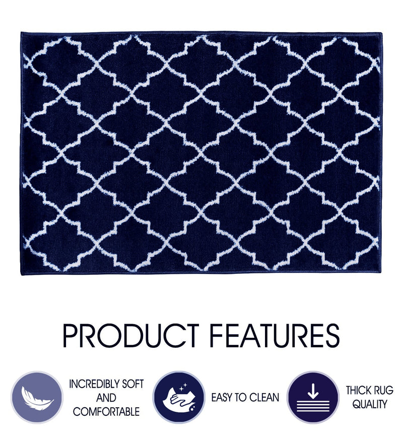 Sussex Home, Landing Rug, Slip Resistant Indoor Carpets Includes Adhesive Tape 2' x 3'-Trellisville Collection | Navy&White