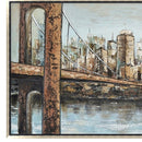 Hand Painted Acrylic Wall Art New York Cityscape on a 55 x 28 Rectangular Canvas with a Champagne Wooden Frame