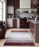 Wool and Bamboo Silk Hand Knotted Area Rug Purple Ivory Ombre Striped Southwestern 5x7