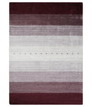 Ombre Purple and Ivory 5x7 Striped Wool and Bamboo Silk Hand Knotted Southwestern Gabbeh Rug | HL28
