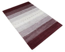 Ombre Purple and Ivory 5x7 Striped Wool and Bamboo Silk Hand Knotted Southwestern Gabbeh Rug | HL28