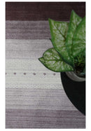 Ombre Purple and Ivory 5x7 Striped Wool and Bamboo Silk Hand Knotted Southwestern Gabbeh Rug | HL28