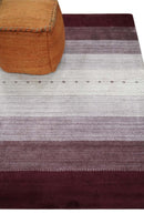 Wool and Bamboo Silk Hand Knotted Area Rug Purple Ivory Ombre Striped Southwestern 5x7