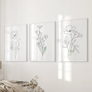 Modern Botanical Line Art Decor. 3 Piece Floral Print Set by Wall Art Set