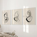 Black and Beige Abstract Set of 3 Wall Art. Minimalist Lines by Wall Art Set