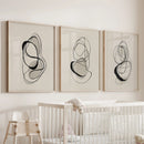 Black and Beige Abstract Set of 3 Wall Art. Minimalist Lines by Wall Art Set