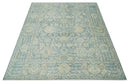 One of a Kind 8x10 Hand Knotted Blue and Beige Antique Traditional Low Pile wool Area Rug