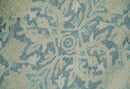 One of a Kind 8x10 Hand Knotted Blue and Beige Antique Traditional Low Pile wool Area Rug