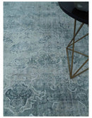 One of a Kind 8x10 Ivory, Gray and Charcoal Traditional Erased Hand Loomed Art Silk Area Rug by The Rug Decor