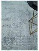 One of a Kind Traditional 8x10 Ivory, Gray and Charcoal Traditionally Hand Loomed Art Silk Area Rug by The Rug Decor